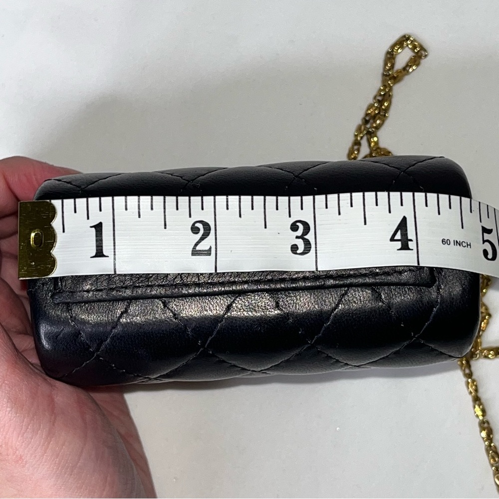 90s Beaded Rhinestone Clasp Quilted Black Leather Mini Bag Purse Chain Strap - Picture 13 of 16